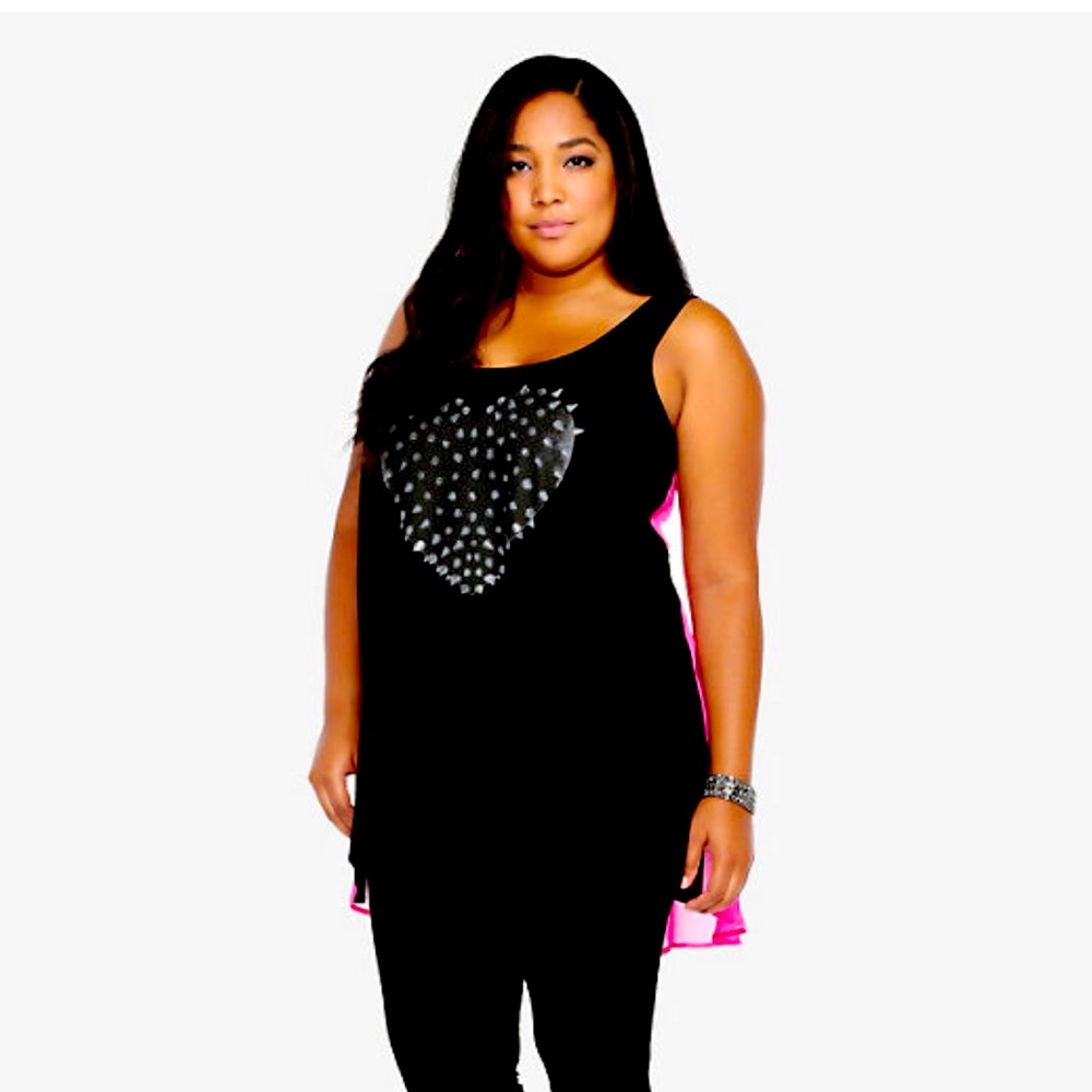Torrid 2 Black and Pink Spiked Heart Hi-Low Tank